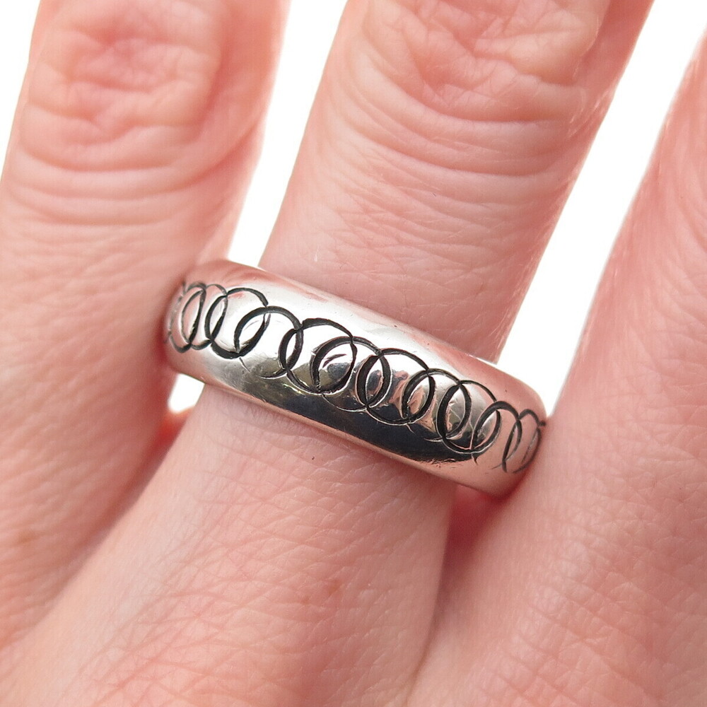 925 Sterling Silver Vintage Mexico Circle Link Oxidized Band Ring Size 11